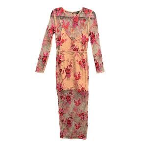 MAJORELLE Willow Maxi Dress in Scarlet Vineyard size S Embroidered‎ Mesh Floral